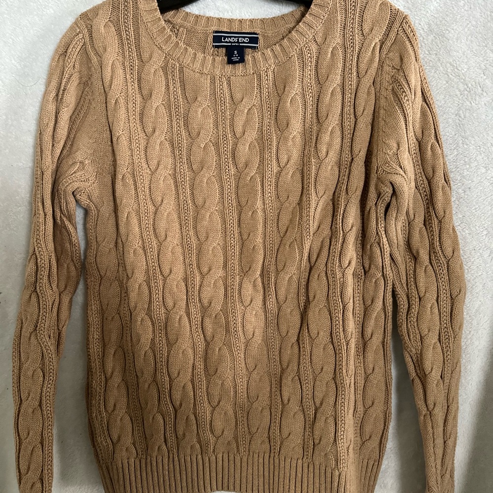 Lands' End Women's Camel Cable Knit Sweater